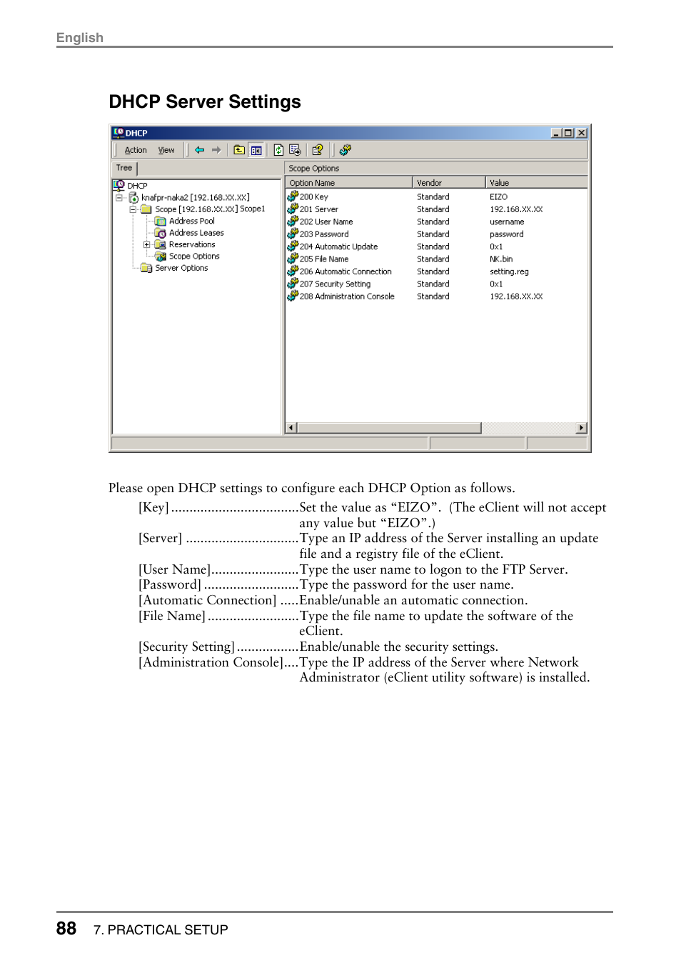 Dhcp server settings | Eizo 531L User Manual | Page 88 / 103