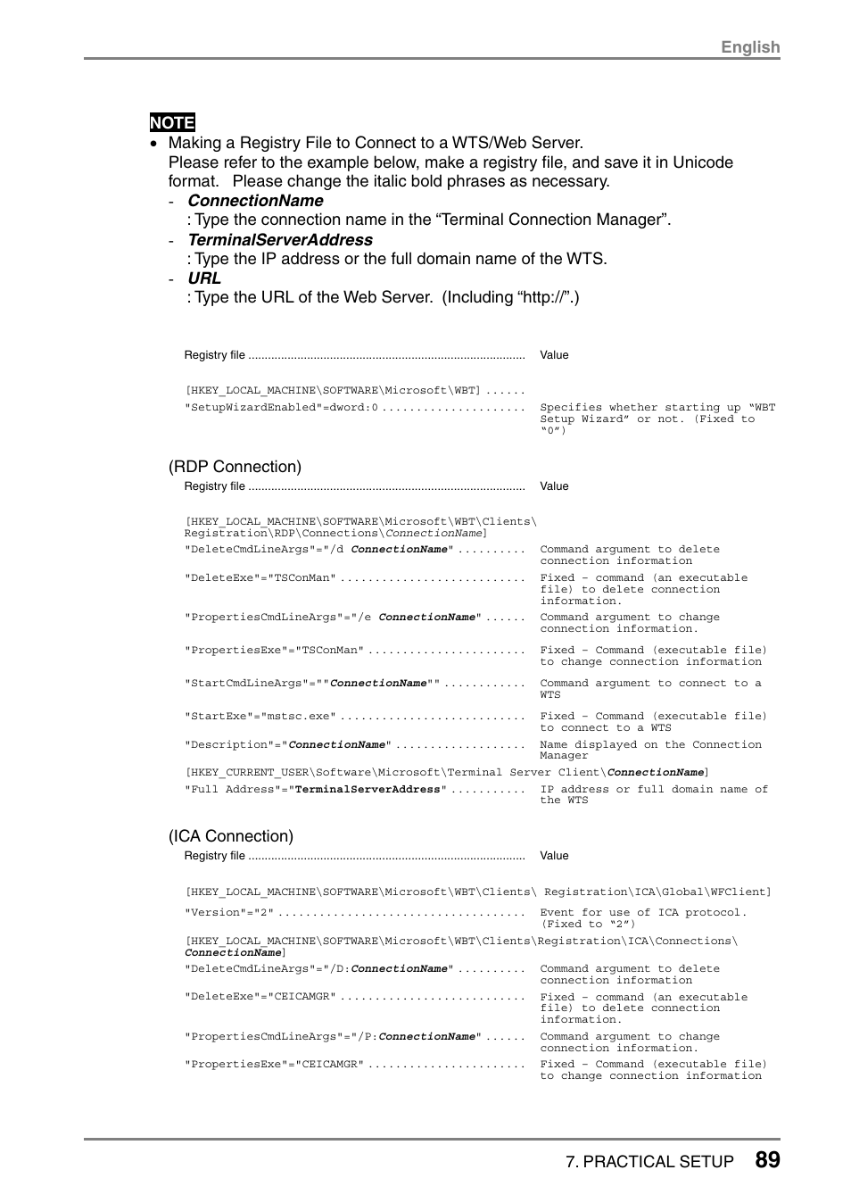 English 7. practical setup, Rdp connection), Ica connection) | Eizo 531L User Manual | Page 89 / 103