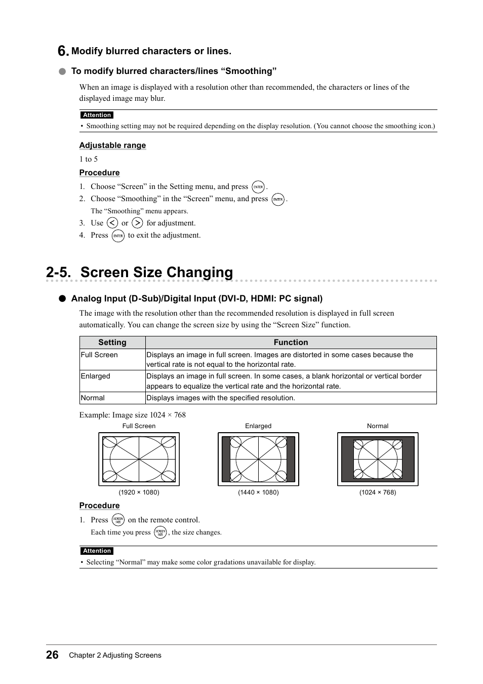 5. screen size changing | Eizo FORIS FS2331 User Manual | Page 26 / 62