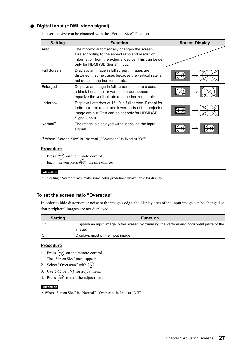 Digital input (hdmi: video signal), To set the screen ratio “overscan, Digital﻿input﻿(hdmi:﻿video﻿signal) | To﻿set﻿the﻿screen﻿ratio﻿“overscan | Eizo FORIS FS2331 User Manual | Page 27 / 62