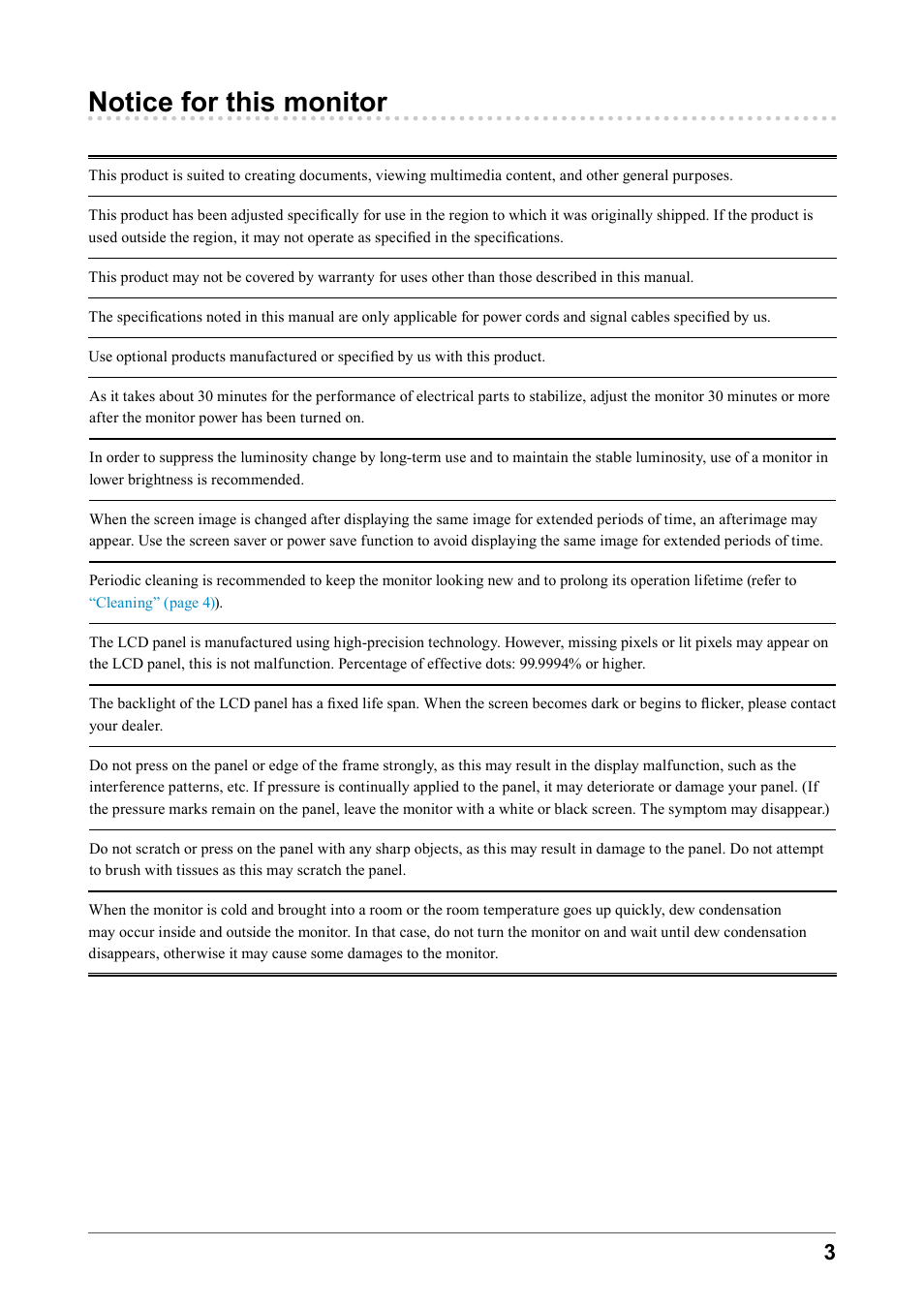 Notice for this monitor | Eizo FORIS FS2331 User Manual | Page 3 / 62