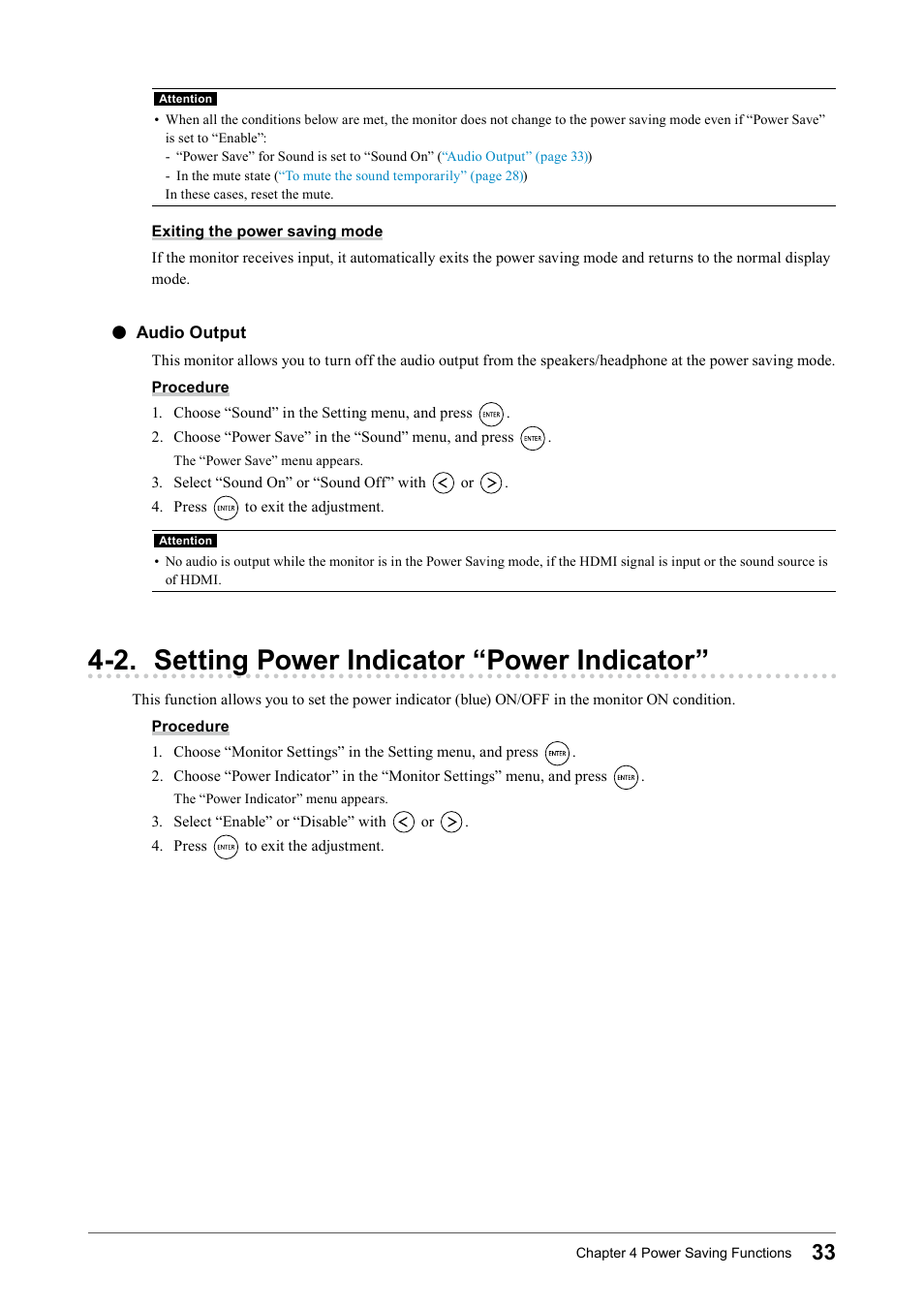 Audio output, 2. setting power indicator “power indicator, Audio﻿output | 2. setting power indicator “power, Indicator | Eizo FORIS FS2331 User Manual | Page 33 / 62