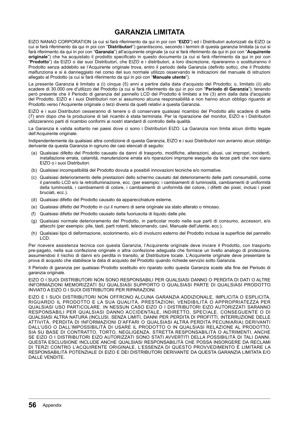Garanzia limitata | Eizo FORIS FS2331 User Manual | Page 56 / 62