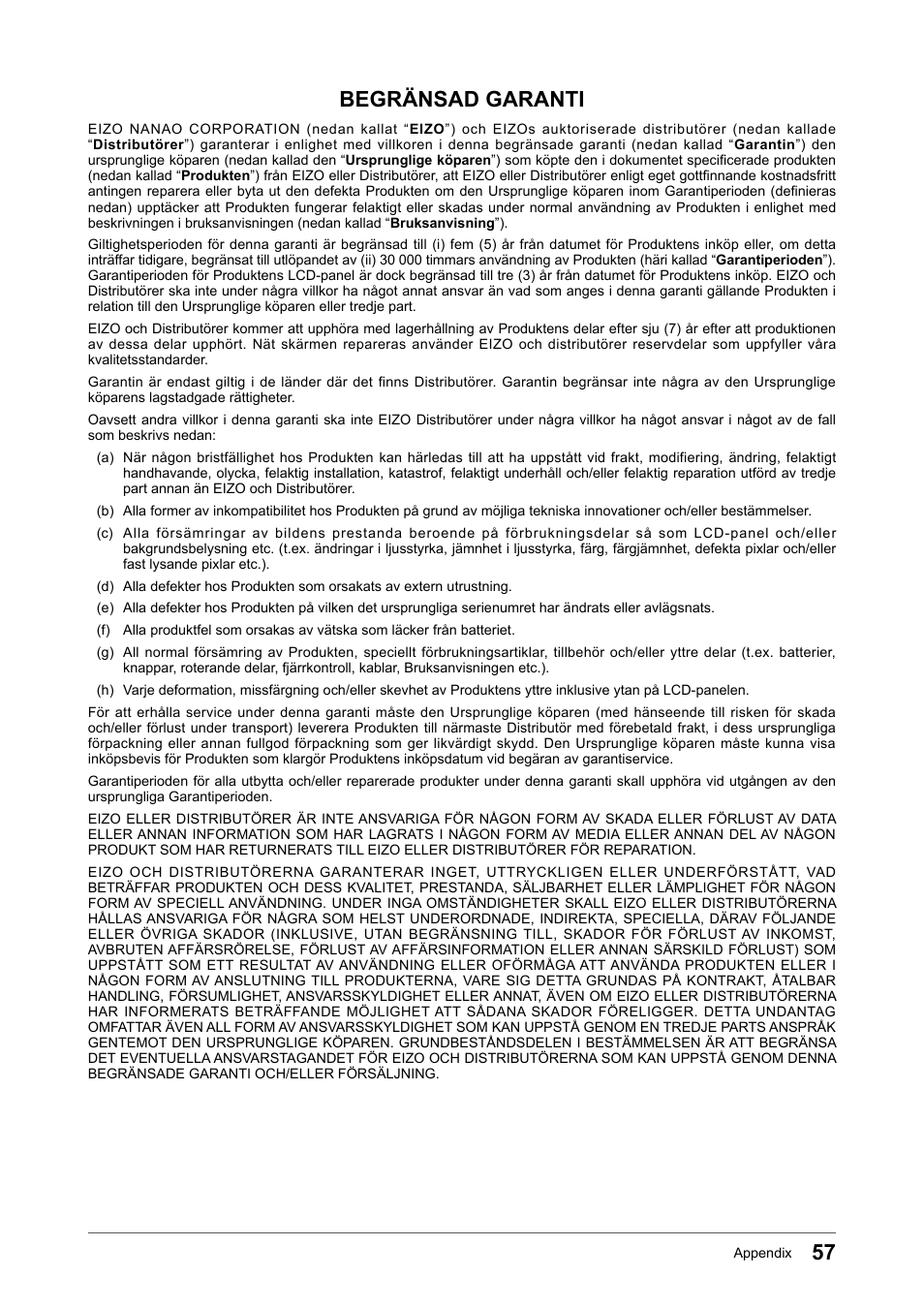 Begränsad garanti | Eizo FORIS FS2331 User Manual | Page 57 / 62