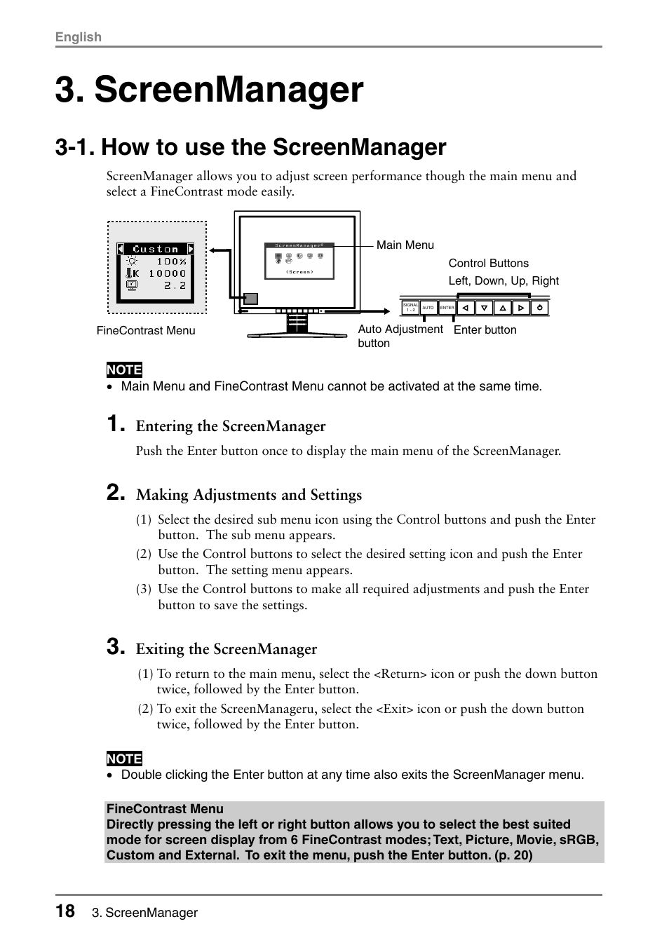 Screenmanager, 1. how to use the screenmanager | Eizo L985 EX User Manual | Page 18 / 51