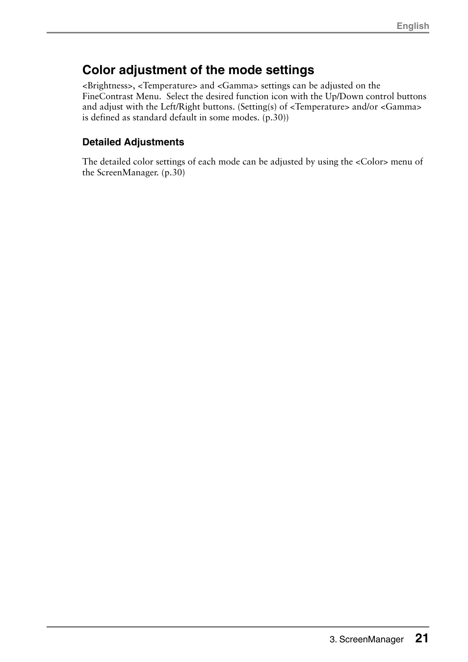 Color adjustment of the mode settings | Eizo L985 EX User Manual | Page 21 / 51