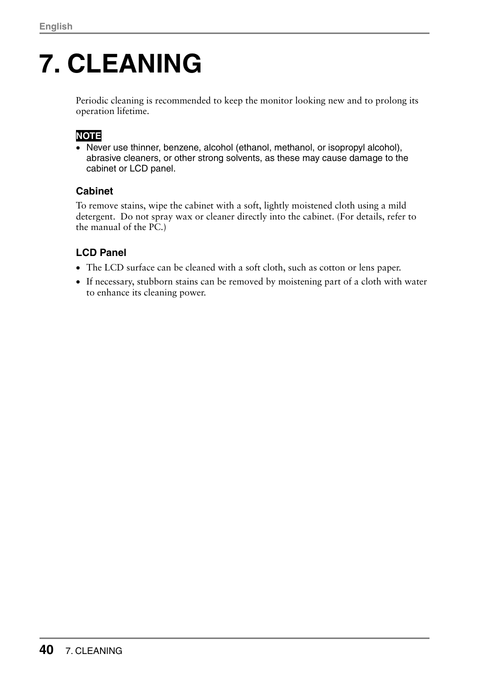 Cleaning | Eizo L985 EX User Manual | Page 40 / 51