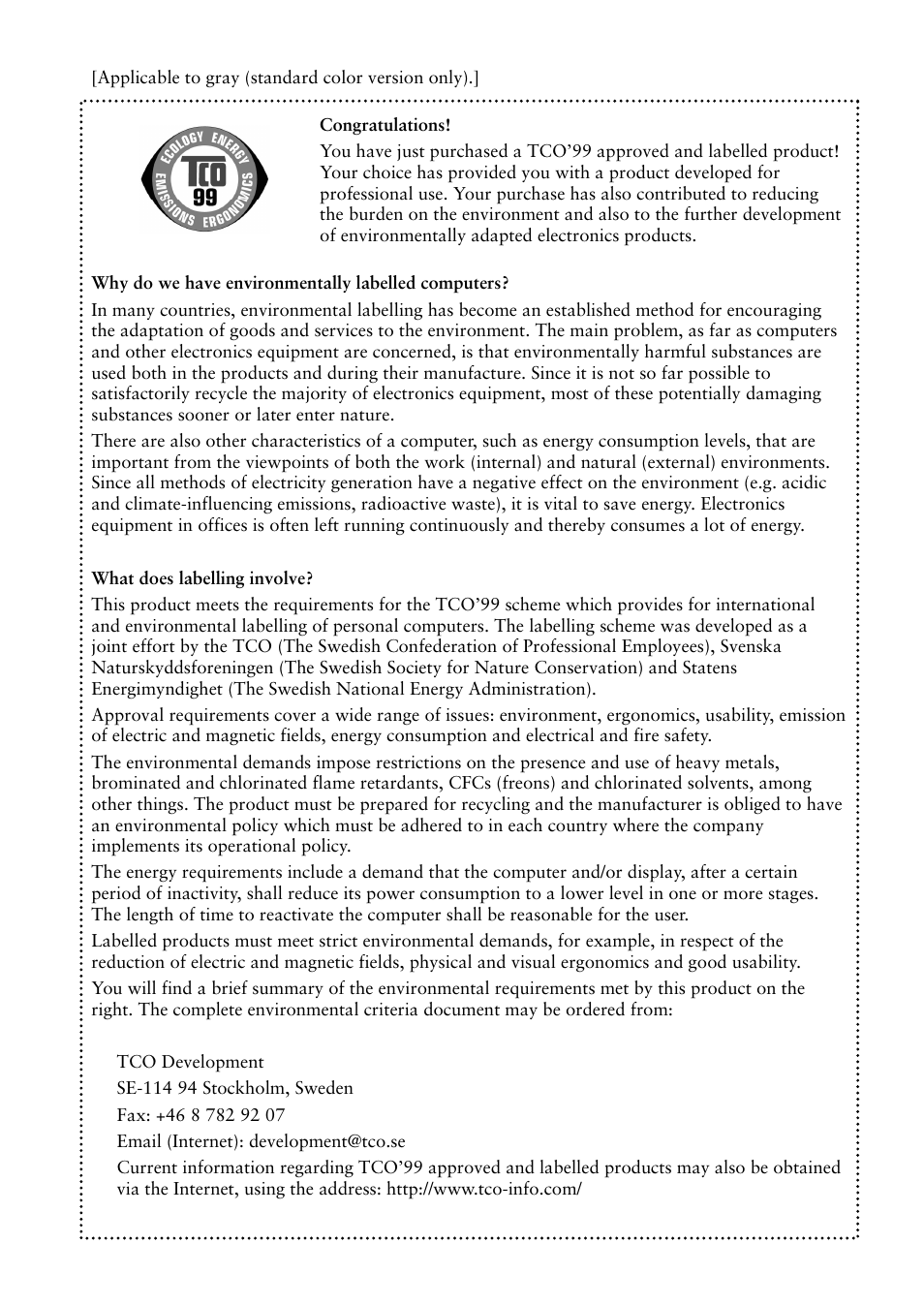 Tco’99 | Eizo L985 EX User Manual | Page 48 / 51