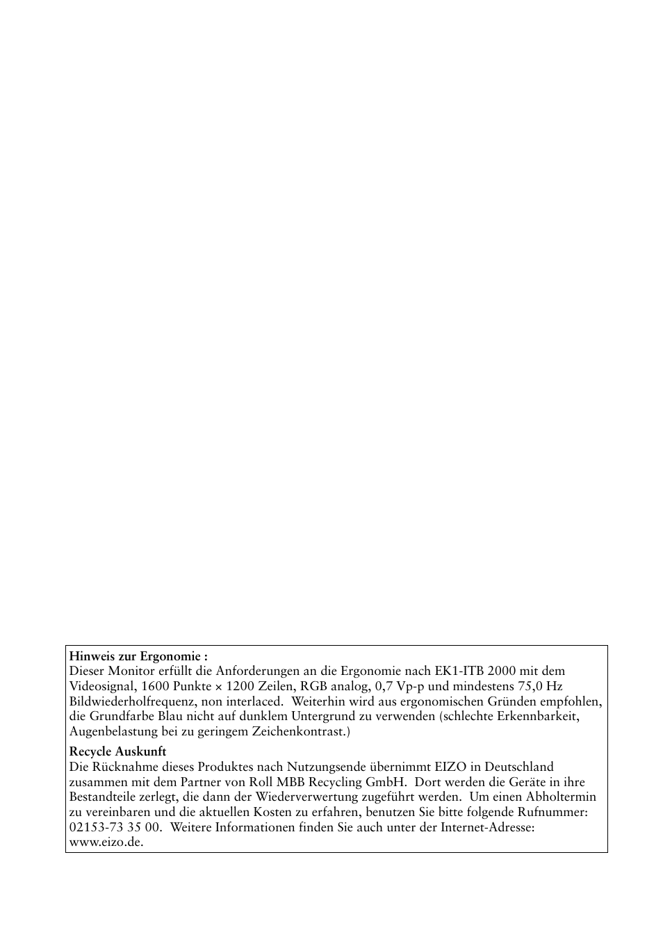 Hinweis zur ergonomie | Eizo L985 EX User Manual | Page 51 / 51