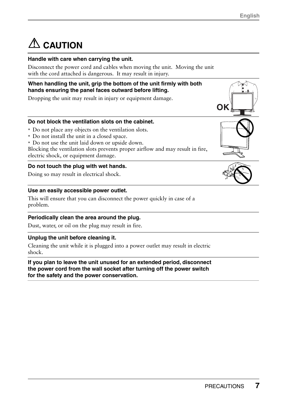 Caution | Eizo L985 EX User Manual | Page 7 / 51