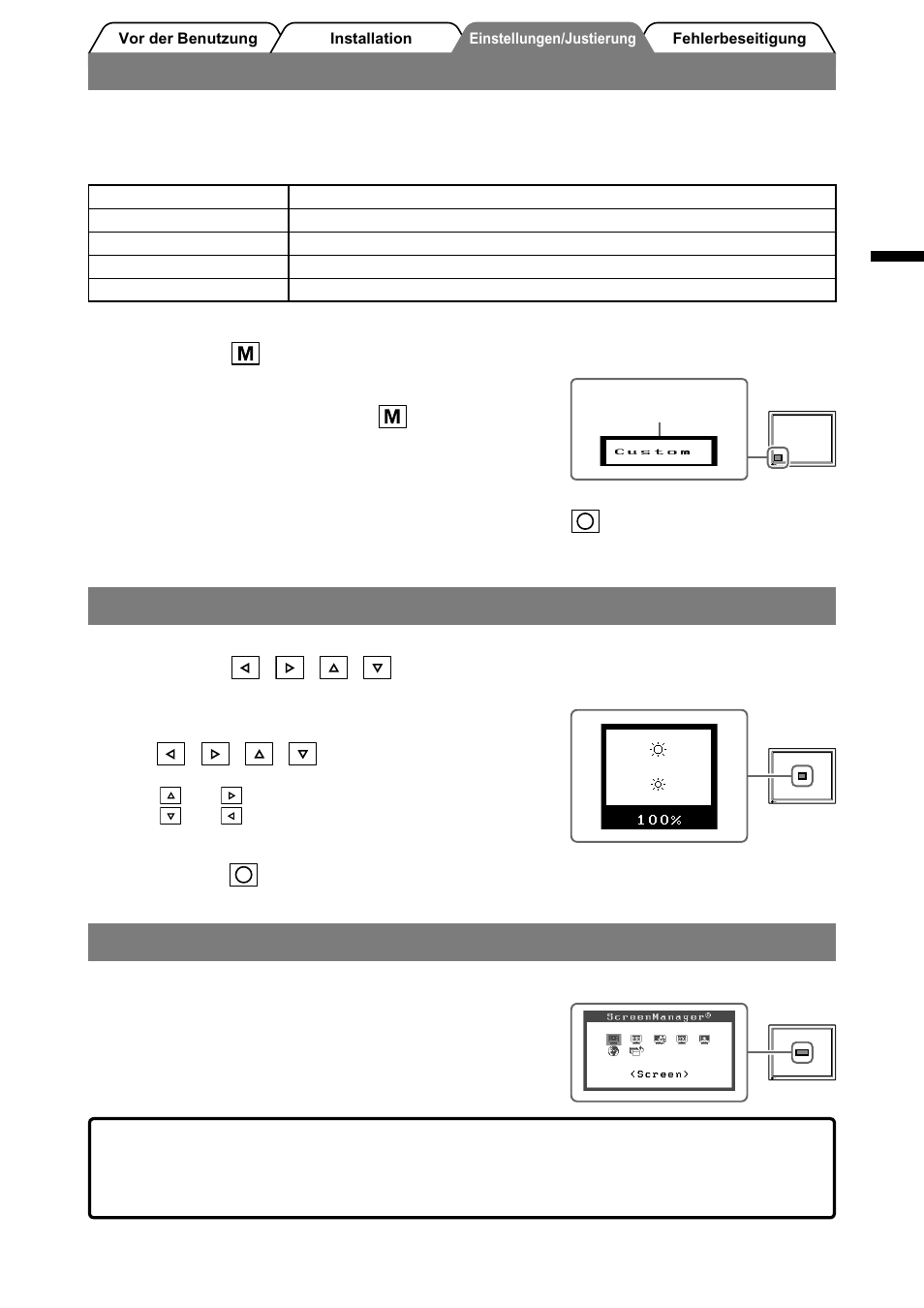 Anzeigemodus auswählen, Bildschirmhelligkeit einstellen, Erweiterte einstellungen/justierungen vornehmen | Eizo FlexScan L568 User Manual | Page 13 / 58