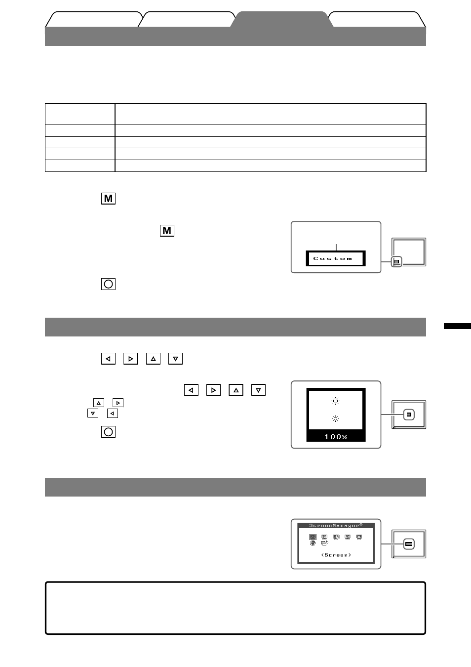 Selezione della modalità schermo, Regolazione della luminosità, Esecuzione delle impostazioni/regolazioni avanzate | Eizo FlexScan L568 User Manual | Page 31 / 58