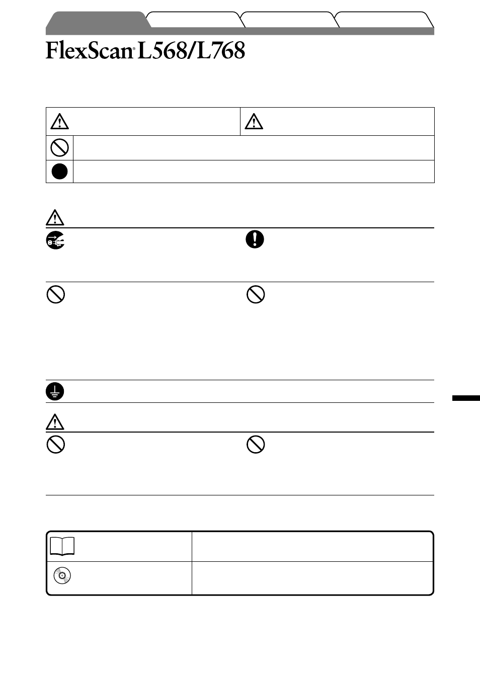 Lcd-färgskärm, Säkerhetssymboler, Försiktighetsåtgärder | Om installationshandboken och bruksanvisningen | Eizo FlexScan L568 User Manual | Page 33 / 58