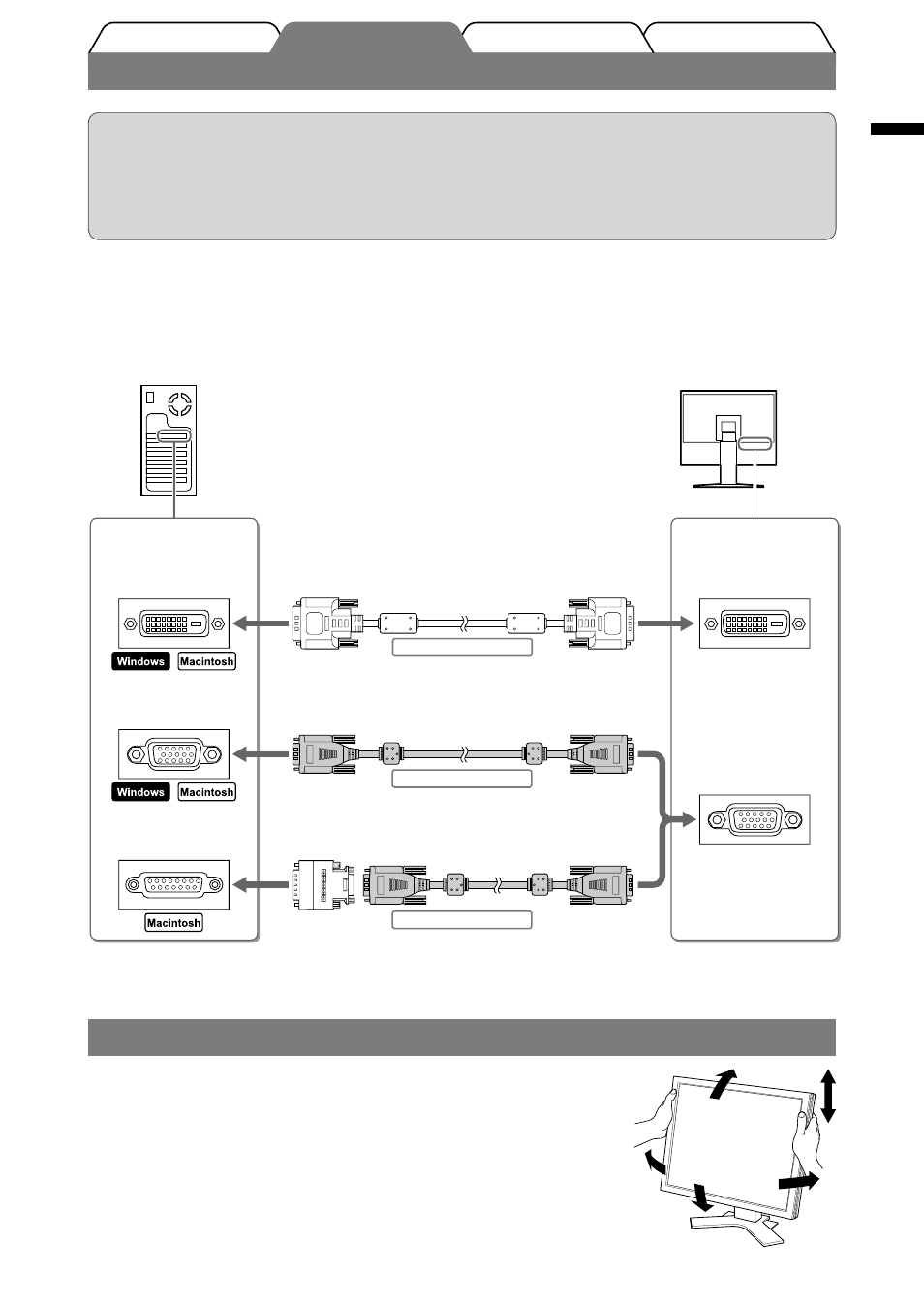 Connecting cables, Adjusting screen height and angle | Eizo FlexScan L568 User Manual | Page 5 / 58