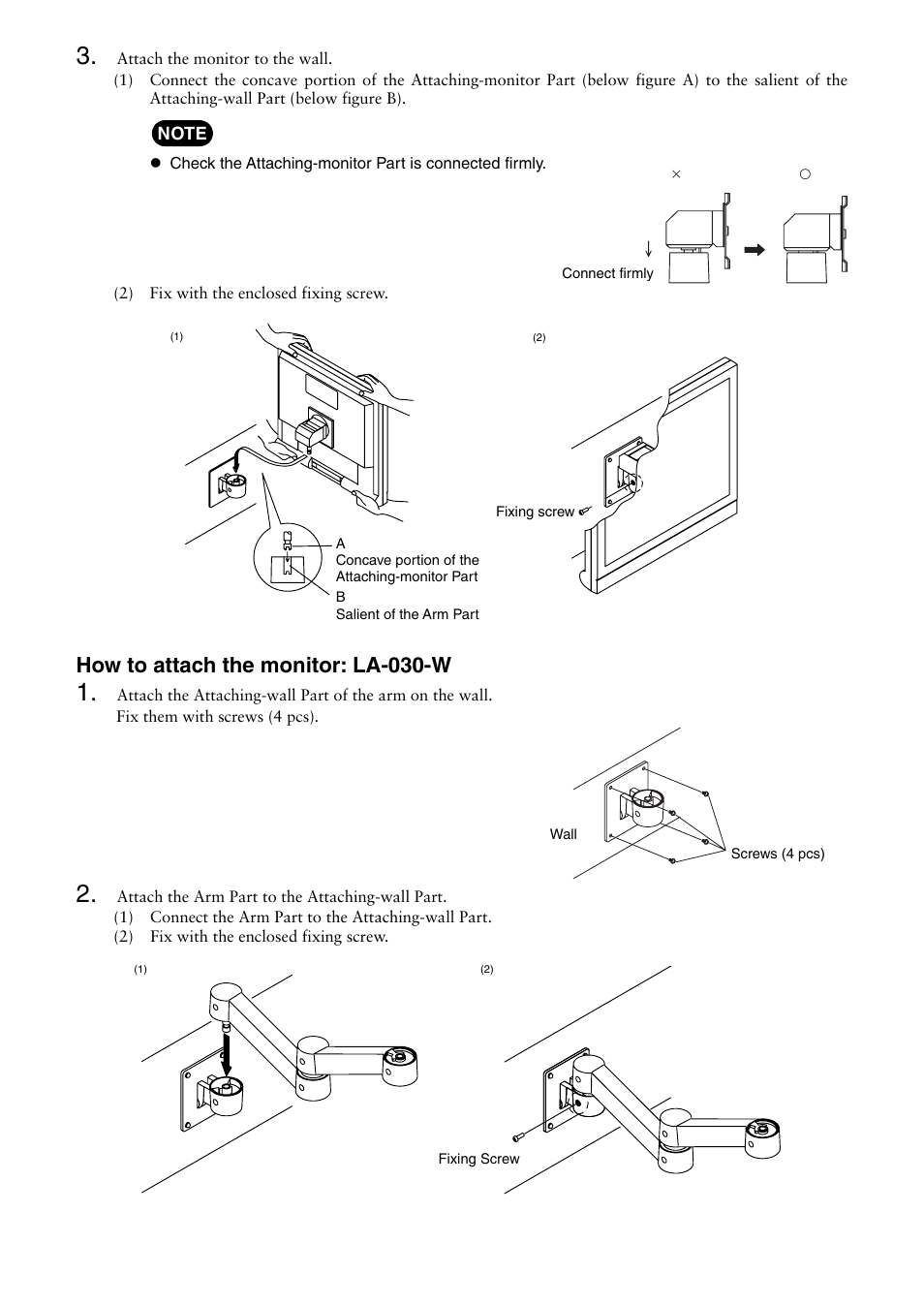 How to attach the monitor: la-030-w | Eizo LA-030-W User Manual | Page 3 / 6