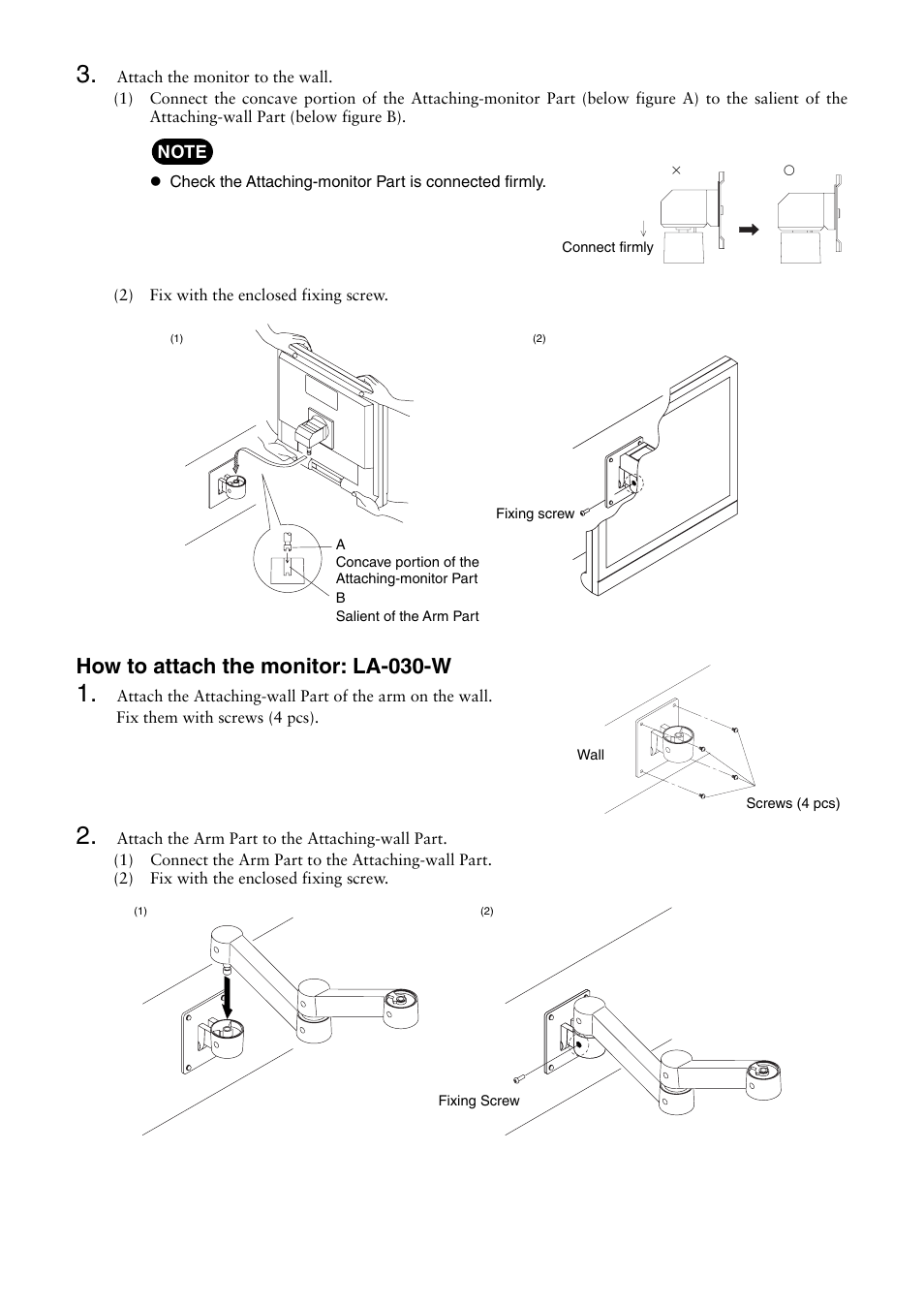 How to attach the monitor: la-030-w | Eizo LA LA-030-W User Manual | Page 3 / 6
