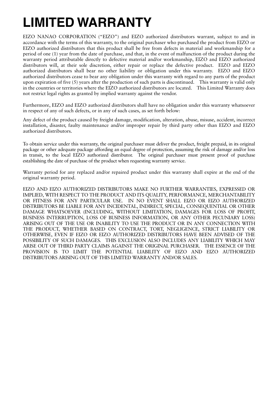 Limited warranty | Eizo LA LA-030-W User Manual | Page 6 / 6