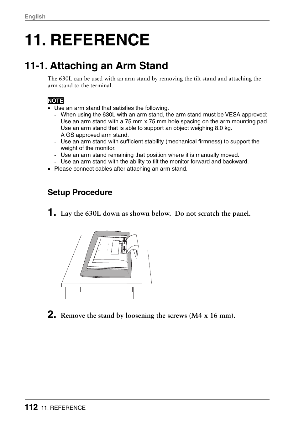 Reference, 1. attaching an arm stand | Eizo eClient LCD Monitor Integrated Windows-based terminal 630L User Manual | Page 112 / 115