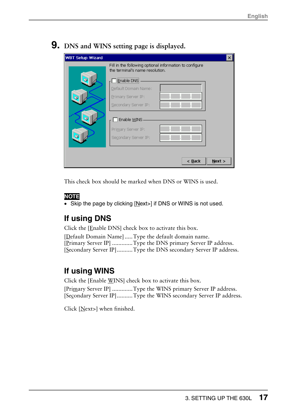 If using dns, If using wins | Eizo eClient LCD Monitor Integrated Windows-based terminal 630L User Manual | Page 17 / 115