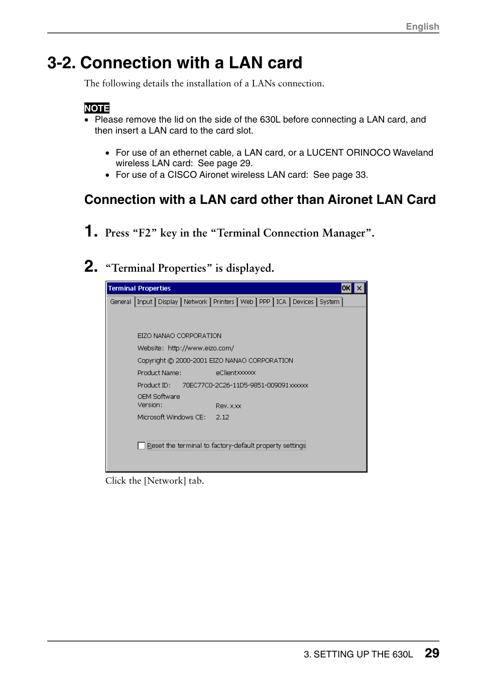 2. connection with a lan card | Eizo eClient LCD Monitor Integrated Windows-based terminal 630L User Manual | Page 29 / 115