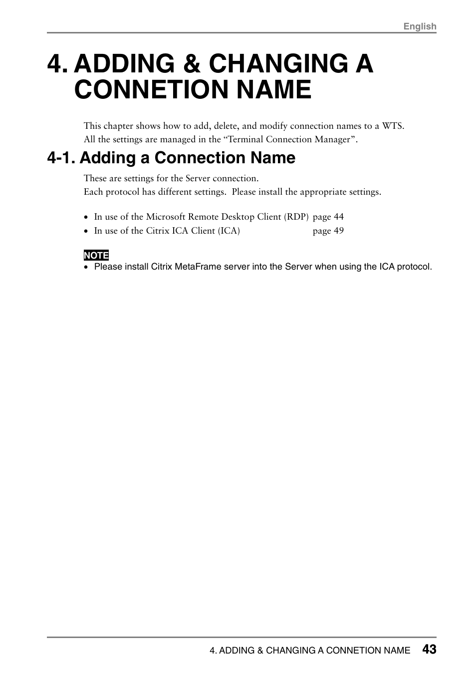 Adding & changing a connetion name, 1. adding a connection name | Eizo eClient LCD Monitor Integrated Windows-based terminal 630L User Manual | Page 43 / 115