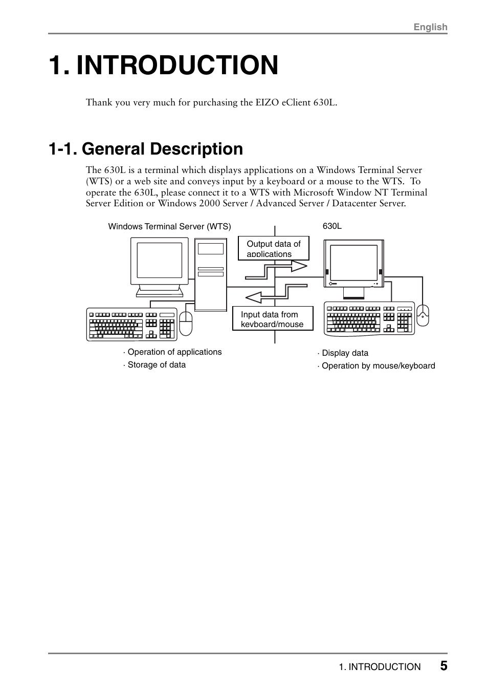 Introduction, 1. general description | Eizo eClient LCD Monitor Integrated Windows-based terminal 630L User Manual | Page 5 / 115