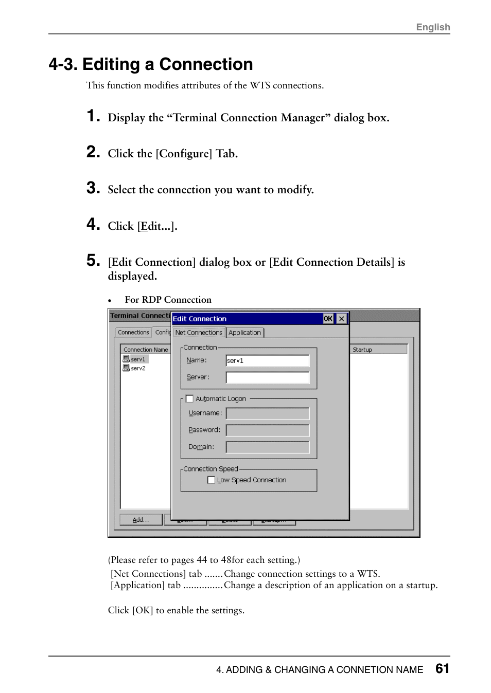 3. editing a connection | Eizo eClient LCD Monitor Integrated Windows-based terminal 630L User Manual | Page 61 / 115