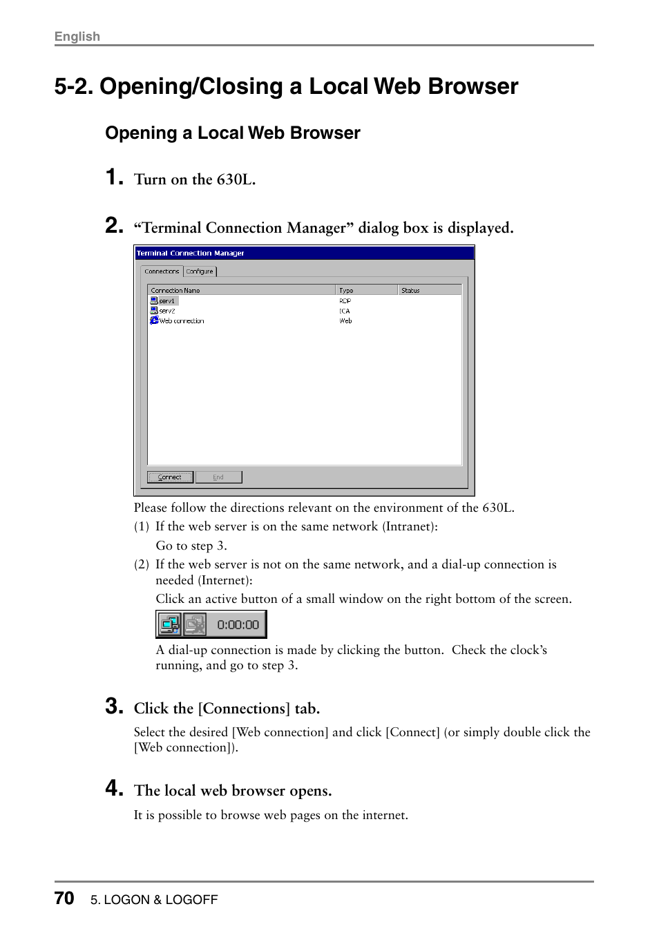 2. opening/closing a local web browser | Eizo eClient LCD Monitor Integrated Windows-based terminal 630L User Manual | Page 70 / 115