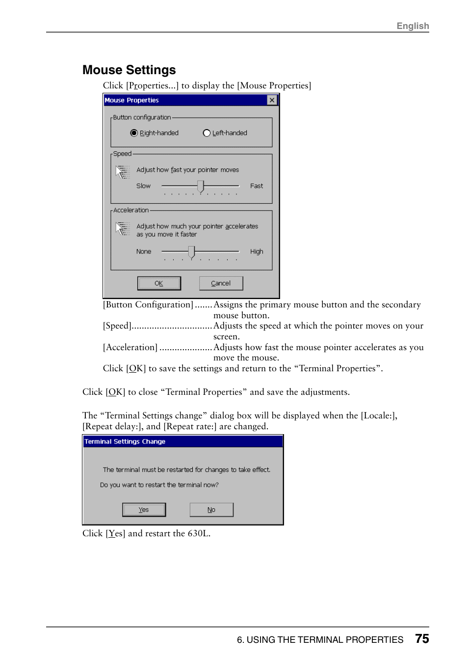 75 mouse settings | Eizo eClient LCD Monitor Integrated Windows-based terminal 630L User Manual | Page 75 / 115