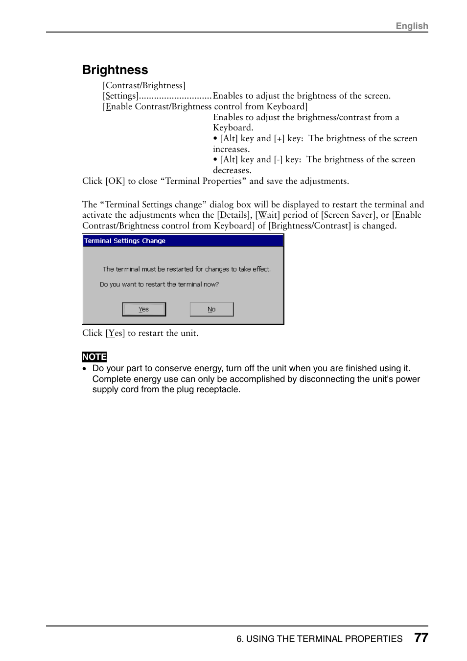 77 brightness | Eizo eClient LCD Monitor Integrated Windows-based terminal 630L User Manual | Page 77 / 115