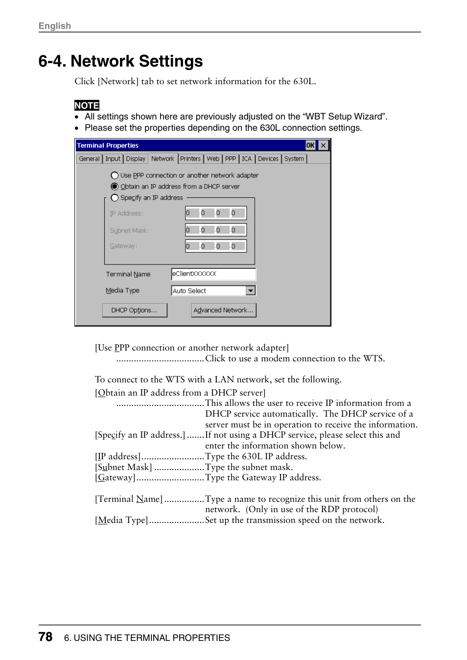 4. network settings | Eizo eClient LCD Monitor Integrated Windows-based terminal 630L User Manual | Page 78 / 115