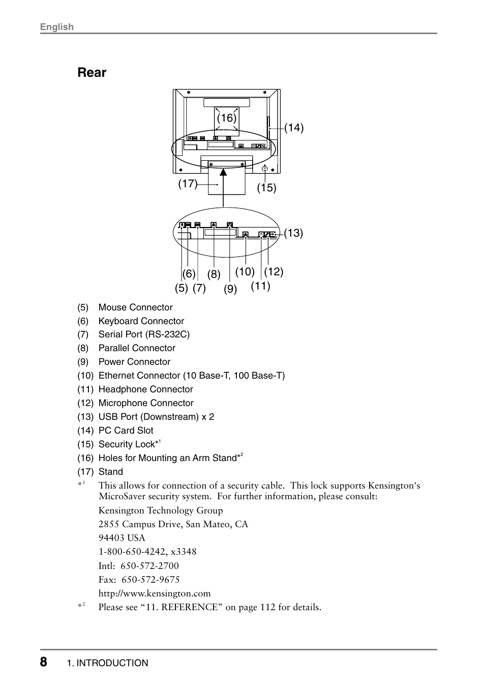 8rear | Eizo eClient LCD Monitor Integrated Windows-based terminal 630L User Manual | Page 8 / 115