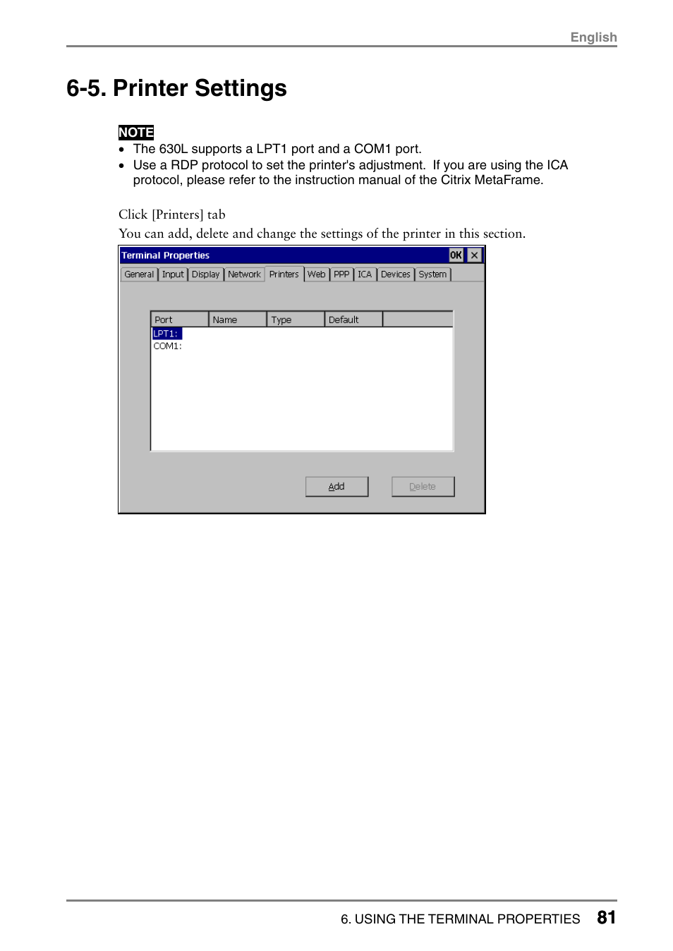 5. printer settings | Eizo eClient LCD Monitor Integrated Windows-based terminal 630L User Manual | Page 81 / 115