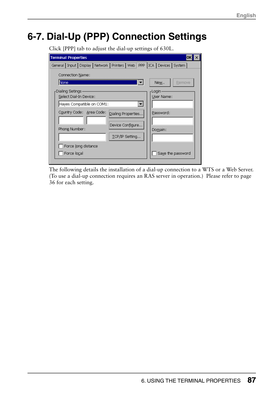 7. dial-up (ppp) connection settings | Eizo eClient LCD Monitor Integrated Windows-based terminal 630L User Manual | Page 87 / 115