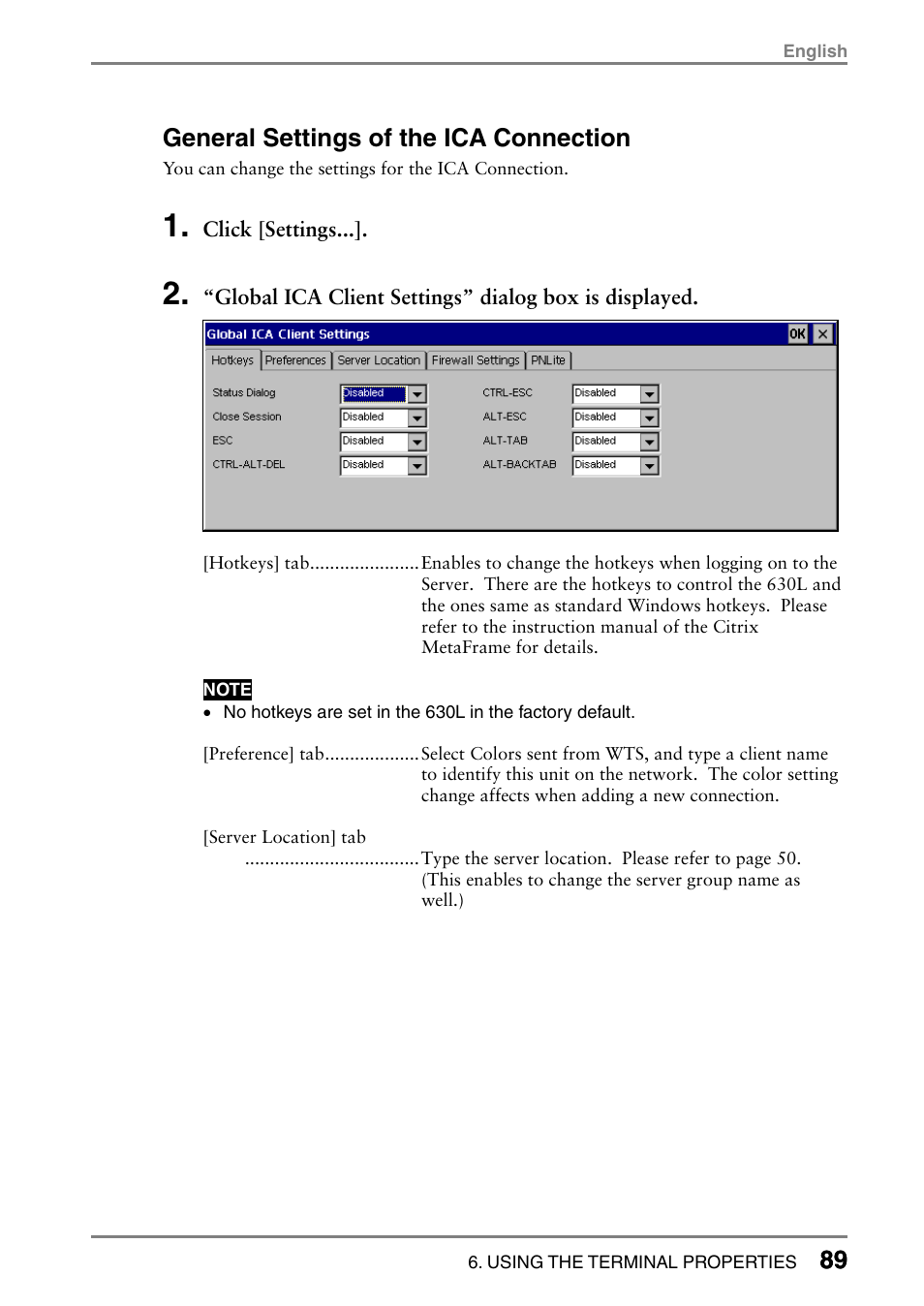 89 general settings of the ica connection | Eizo eClient LCD Monitor Integrated Windows-based terminal 630L User Manual | Page 89 / 115