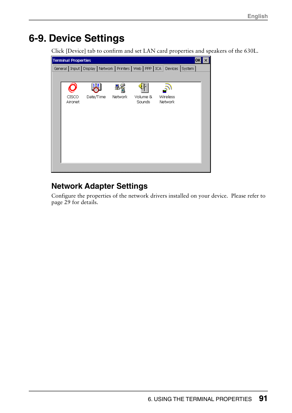 9. device settings, Network adapter settings | Eizo eClient LCD Monitor Integrated Windows-based terminal 630L User Manual | Page 91 / 115