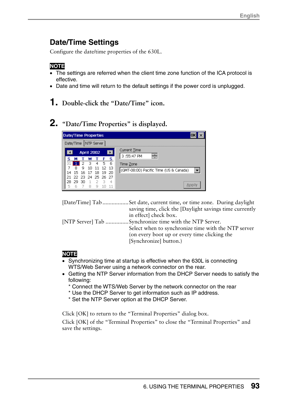 93 date/time settings | Eizo eClient LCD Monitor Integrated Windows-based terminal 630L User Manual | Page 93 / 115