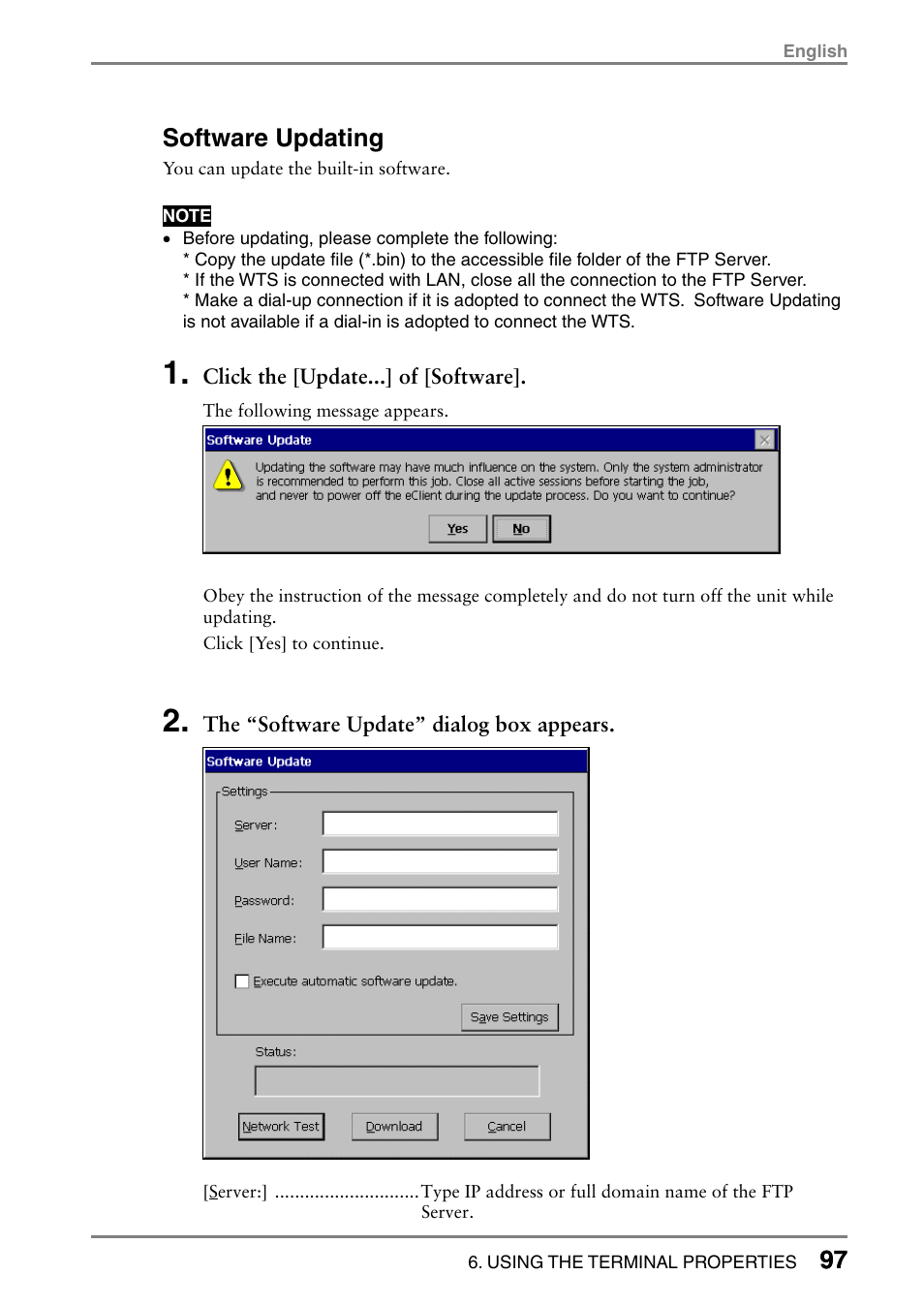 97 software updating | Eizo eClient LCD Monitor Integrated Windows-based terminal 630L User Manual | Page 97 / 115