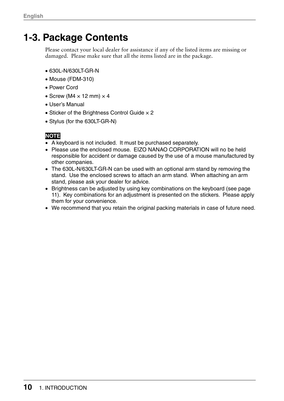 3. package contents | Eizo 630LT-GR-N User Manual | Page 10 / 26