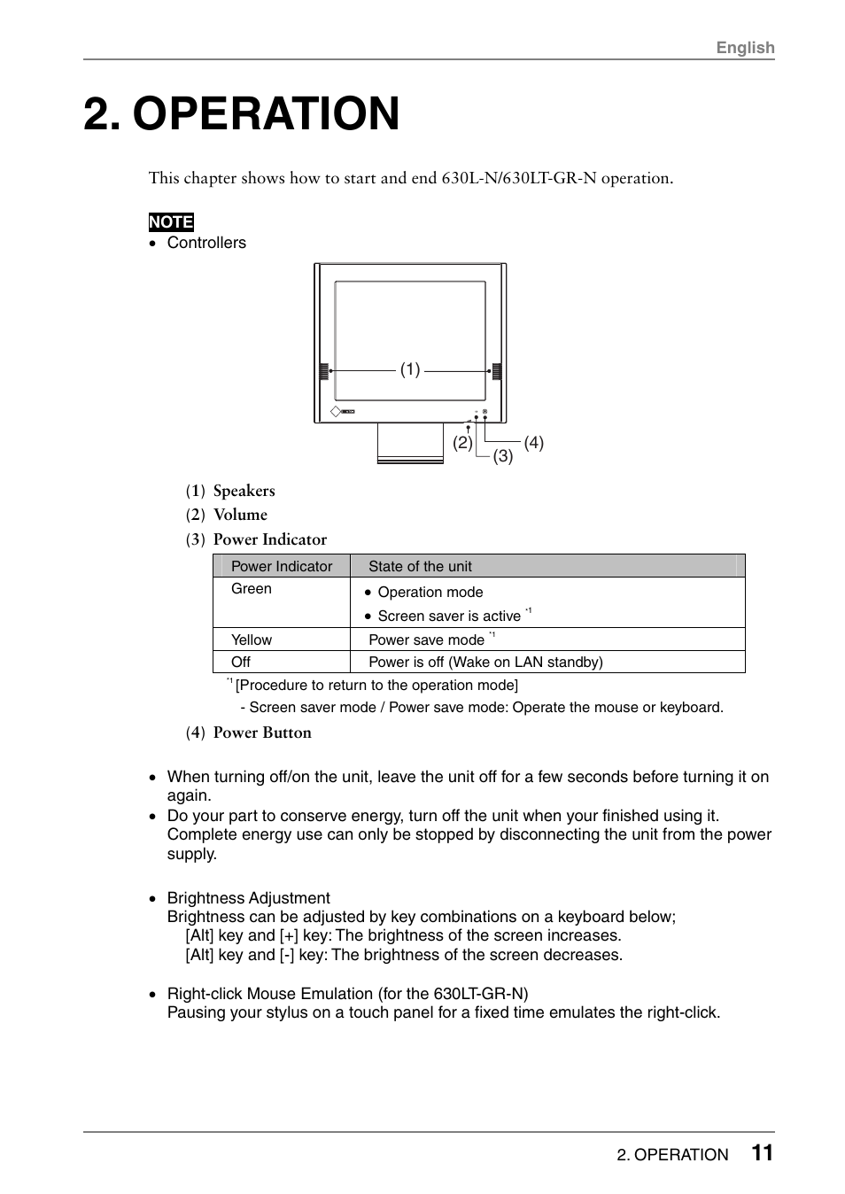 Operation | Eizo 630LT-GR-N User Manual | Page 11 / 26