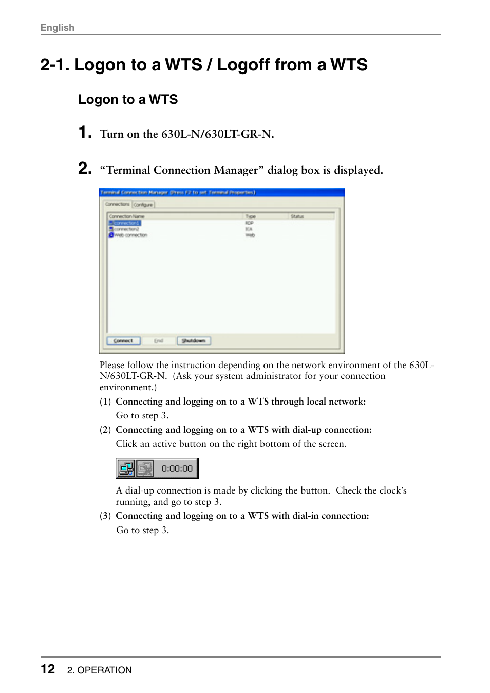 1. logon to a wts / logoff from a wts, Logon to a wts | Eizo 630LT-GR-N User Manual | Page 12 / 26