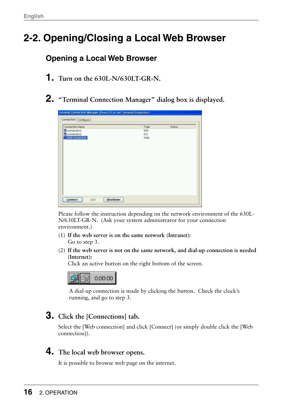 2. opening/closing a local web browser | Eizo 630LT-GR-N User Manual | Page 16 / 26