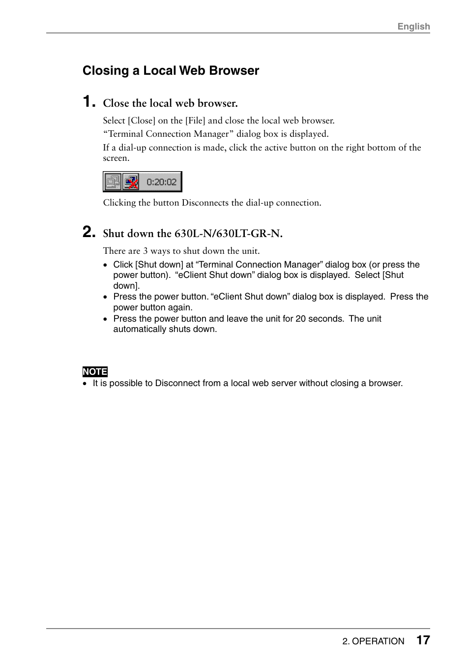 Closing a local web browser | Eizo 630LT-GR-N User Manual | Page 17 / 26