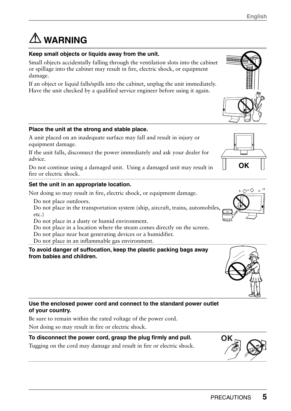 Warning | Eizo 630LT-GR-N User Manual | Page 5 / 26