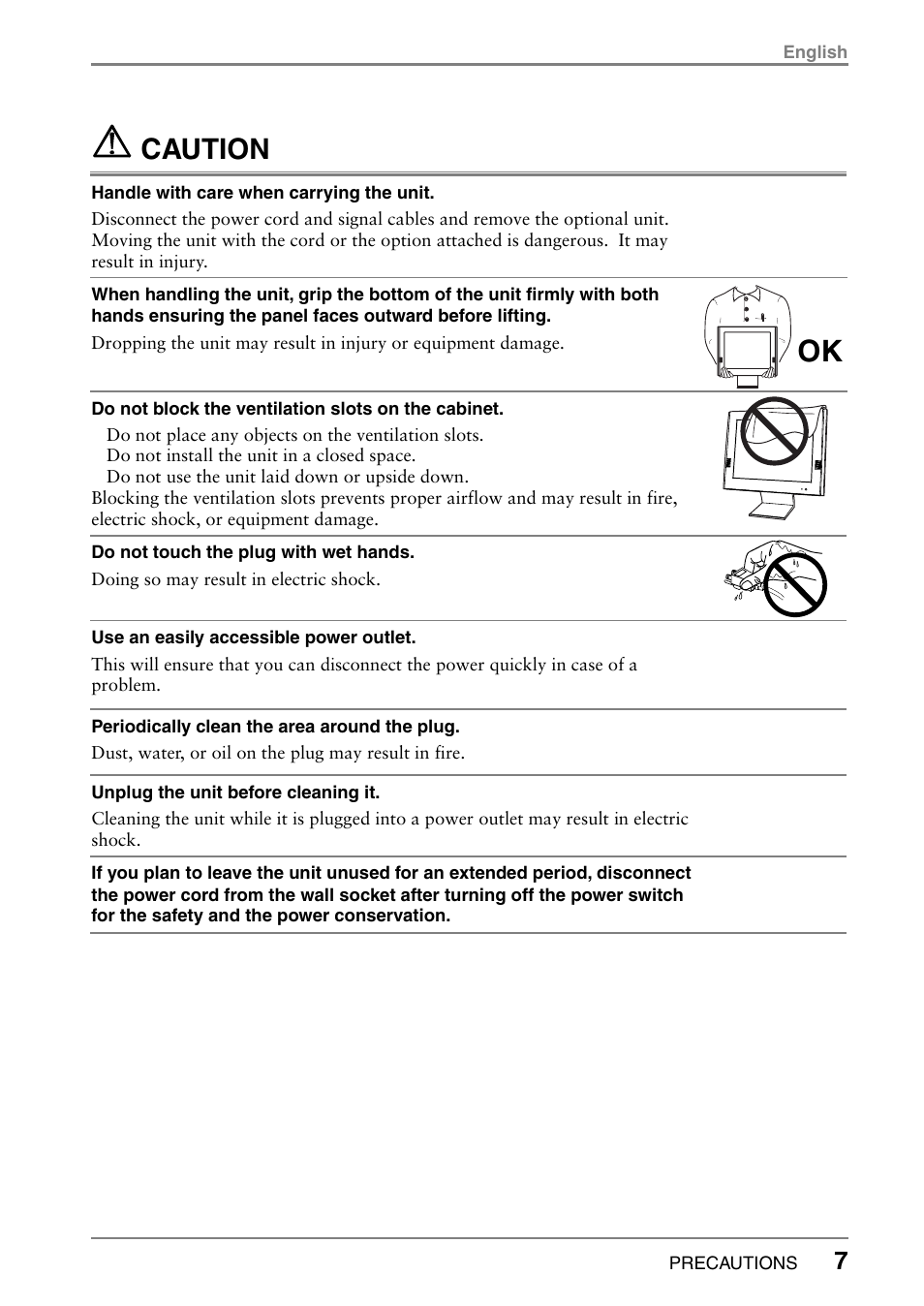 Caution | Eizo 630LT-GR-N User Manual | Page 7 / 26