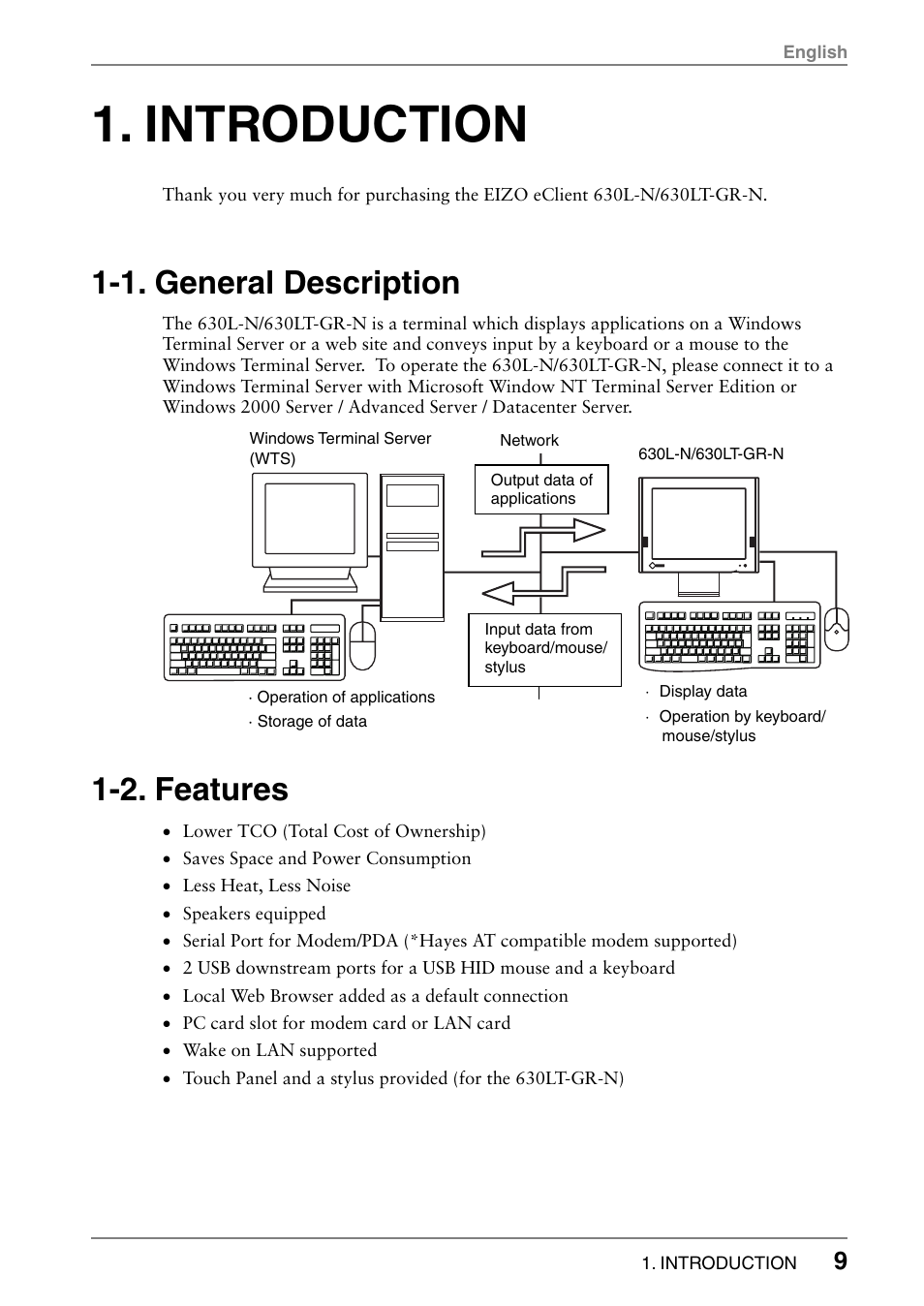 Introduction, 1. general description, 2. features | Eizo 630LT-GR-N User Manual | Page 9 / 26