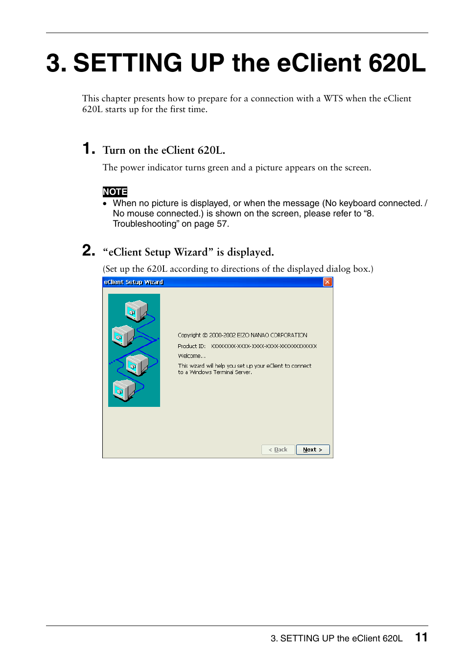 Setting up the eclient 620l | Eizo 620L User Manual | Page 11 / 62