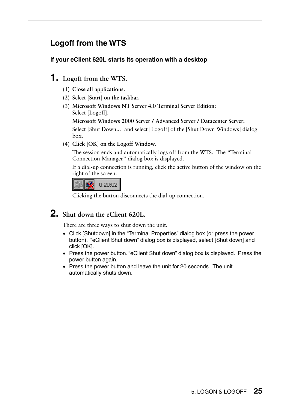 Logoff from the wts | Eizo 620L User Manual | Page 25 / 62