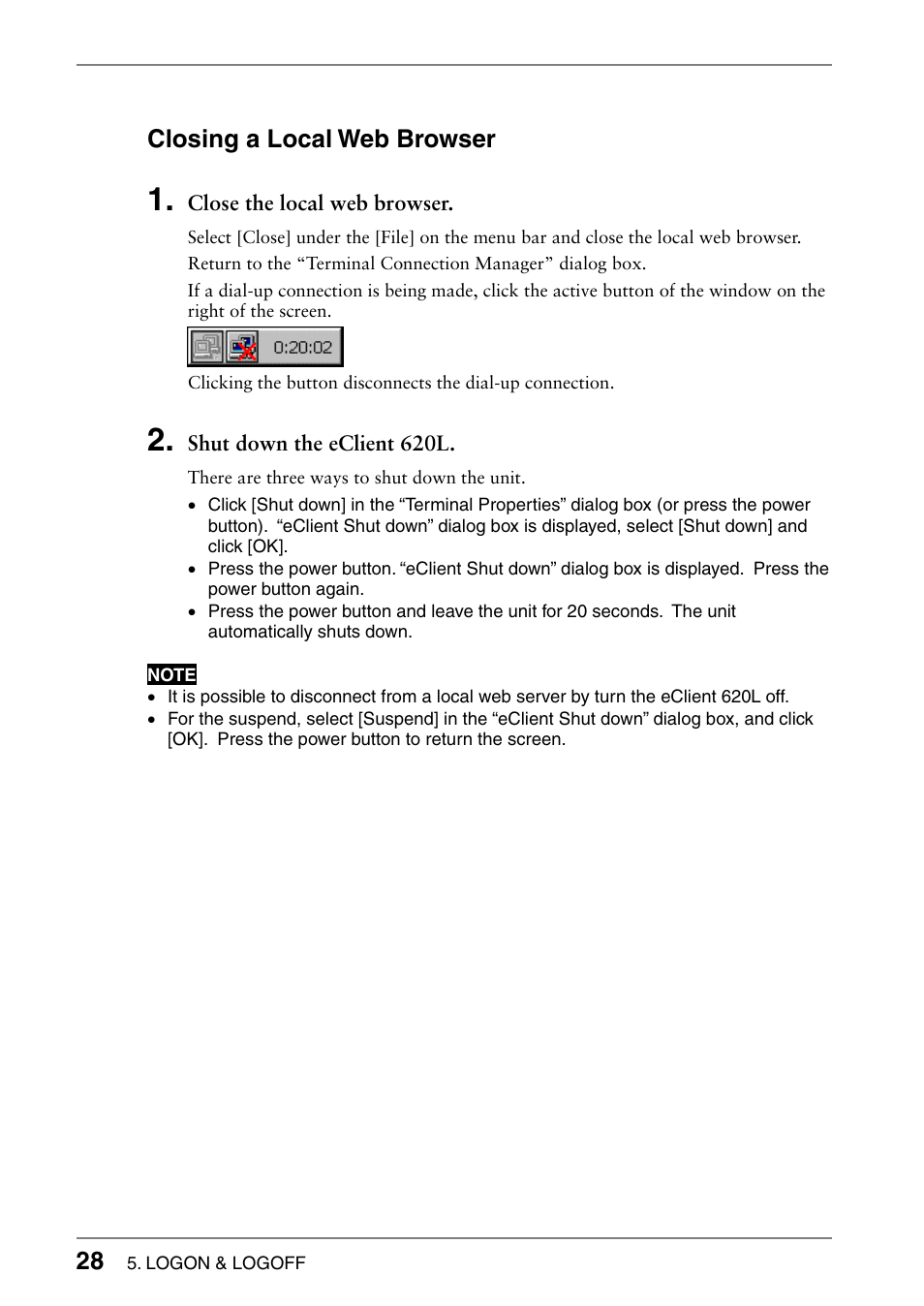 Closing a local web browser | Eizo 620L User Manual | Page 28 / 62