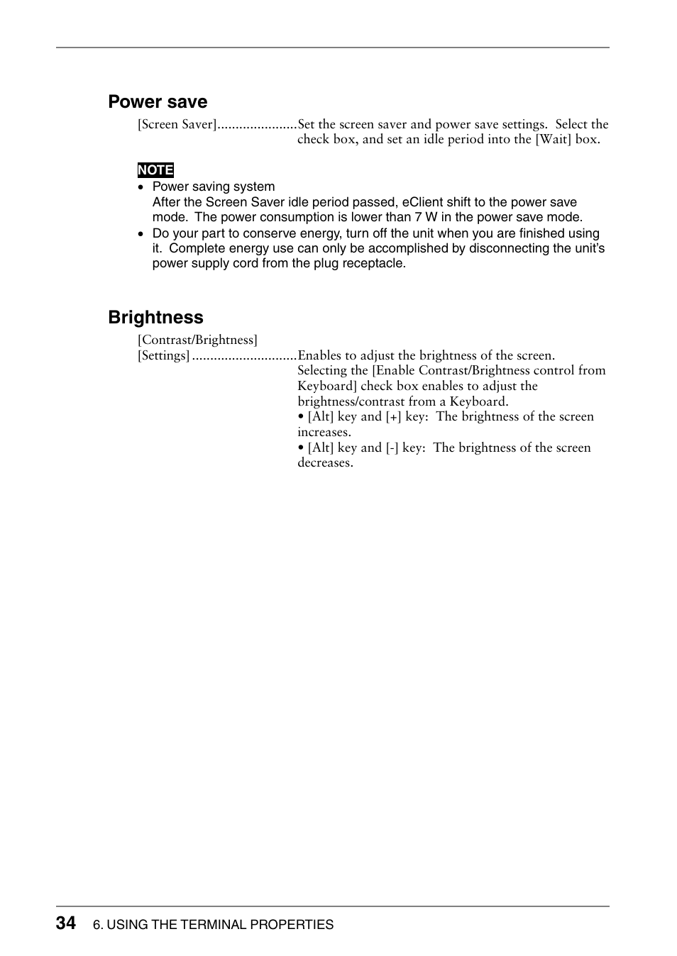 Power save, Brightness | Eizo 620L User Manual | Page 34 / 62